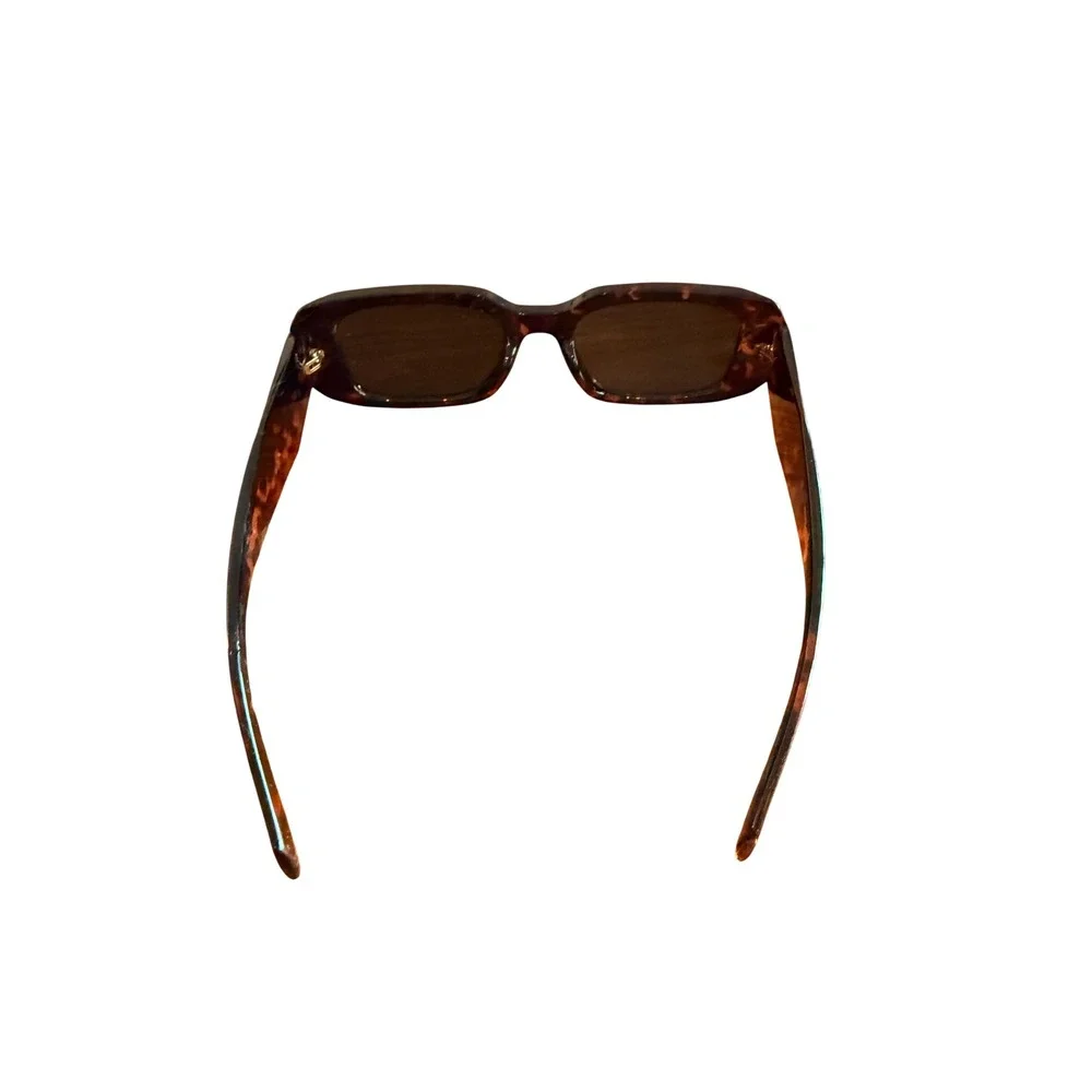 Women Tortoiseshell Rectangle Sunglasses Brown Retro 90s Narrow Chunky Frames